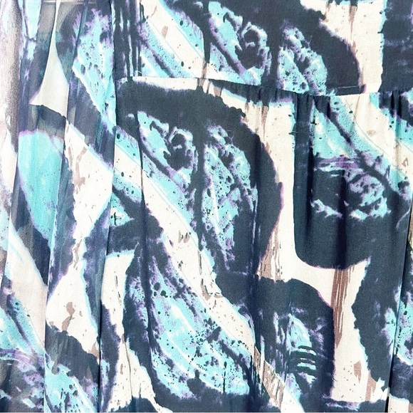 JENNY HAN SILK GREEN TEAL NAVY PATTERN FIT AND FLARE MINI DRESS WOMENS SZ SMALL - Picture 6 of 6